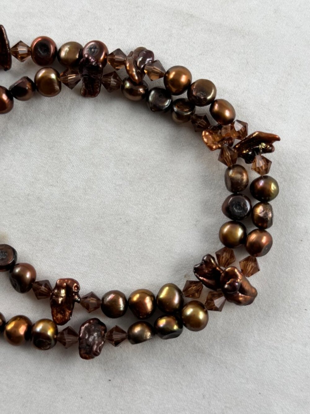Necklace with double strand chocolate colored freshwater pearls - Picture 5 of 7